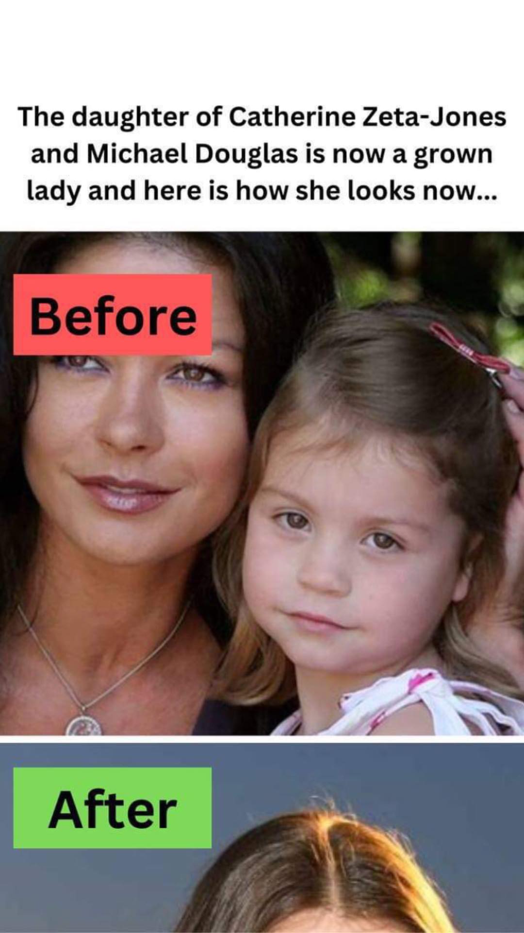 The daughter of Catherine Zeta-Jones and Michael Douglas is now a grown lady and here is what she looks like now…